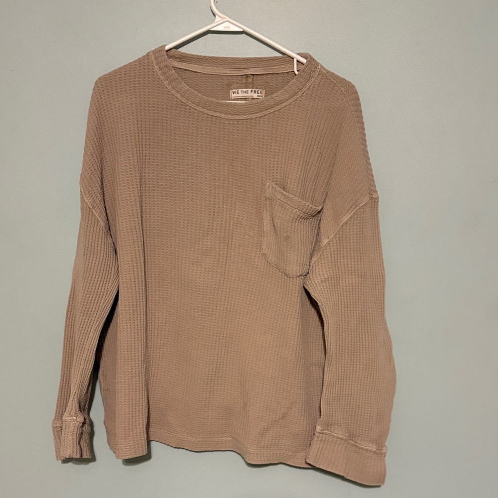 We The Free Beige Waffle Knit Top